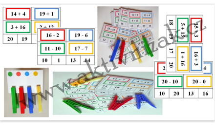 Kolíčkovka - sčítání a odčítání do 20 bez přechodu desítky