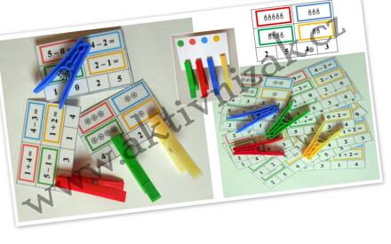 Kolíčkovka - matematická představivost do 5, sčítání a odčítání do 5