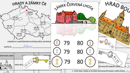 Hrady a zámky + - do 100, 3 obtížnosti příkladů